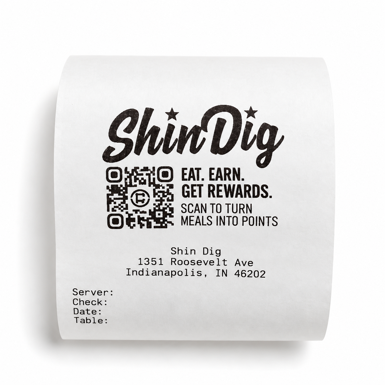 Shin Dig receipt with CRG VIP Rewards QR code